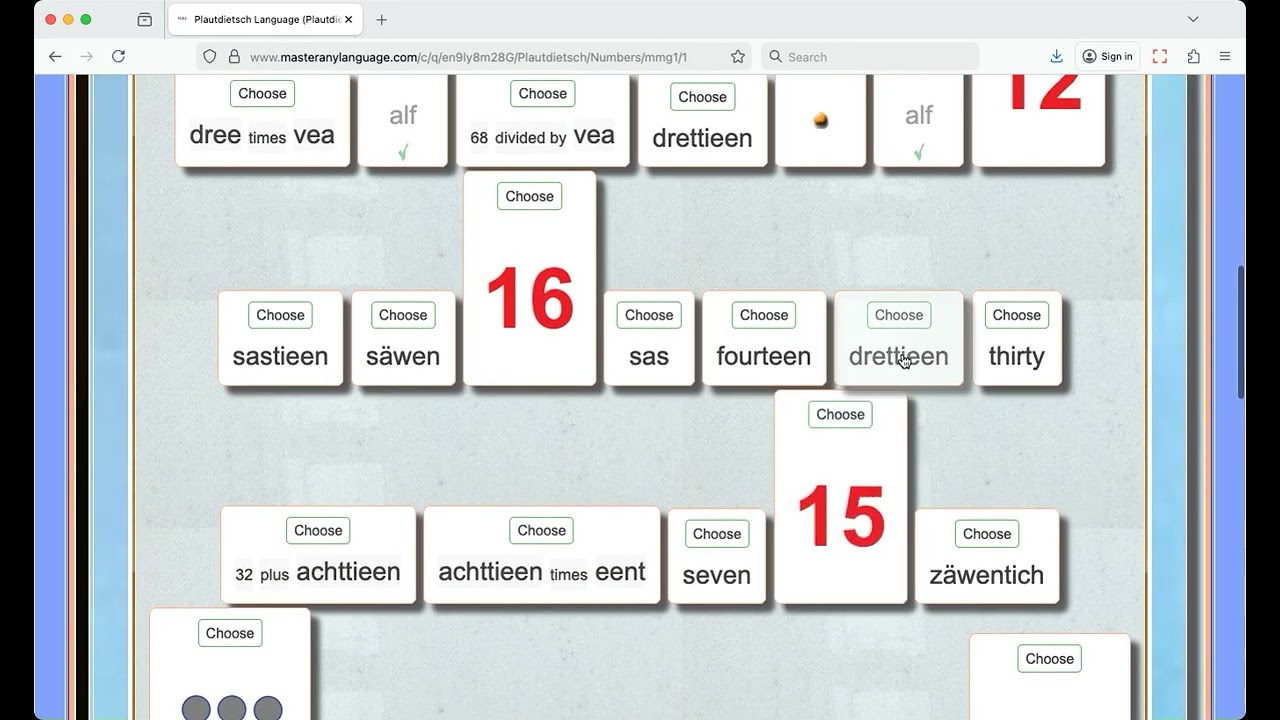 Plautdietsch Language (Plautdietsch, Plattdeutsch, Low German) Numbers Master Game