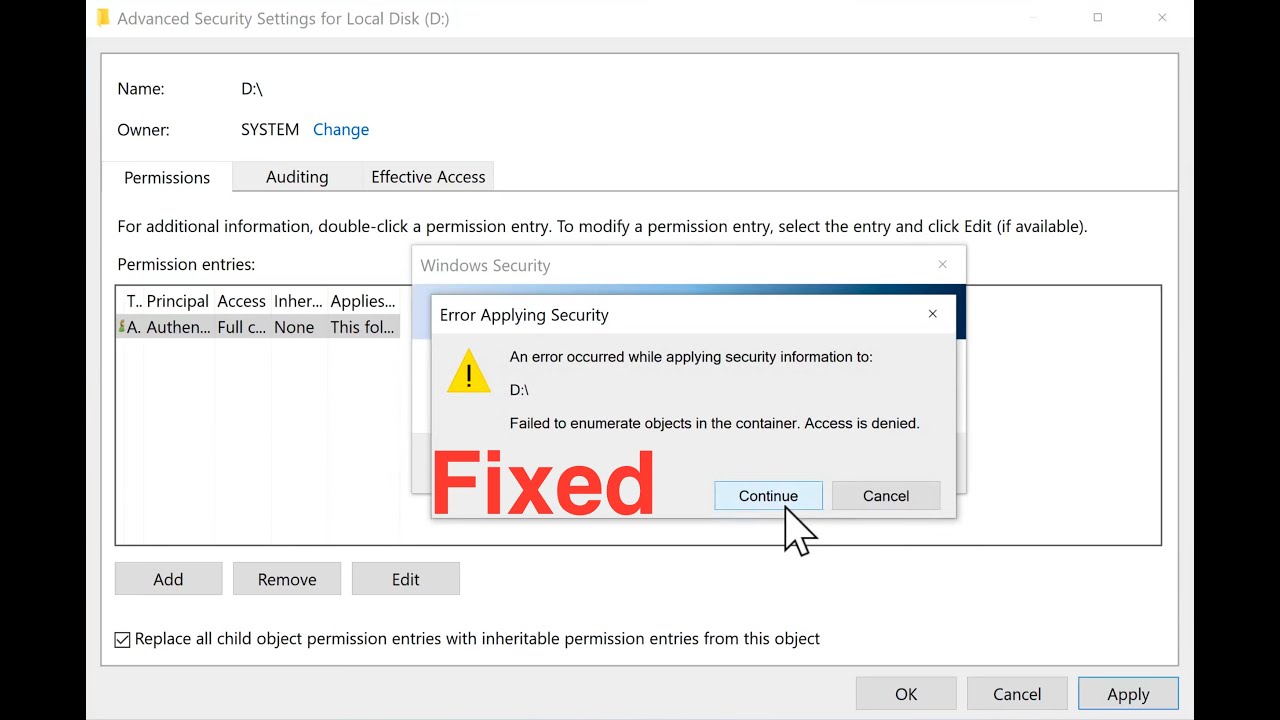 [Fixed]Failed to enumerate objects in the container . Access is Denied.