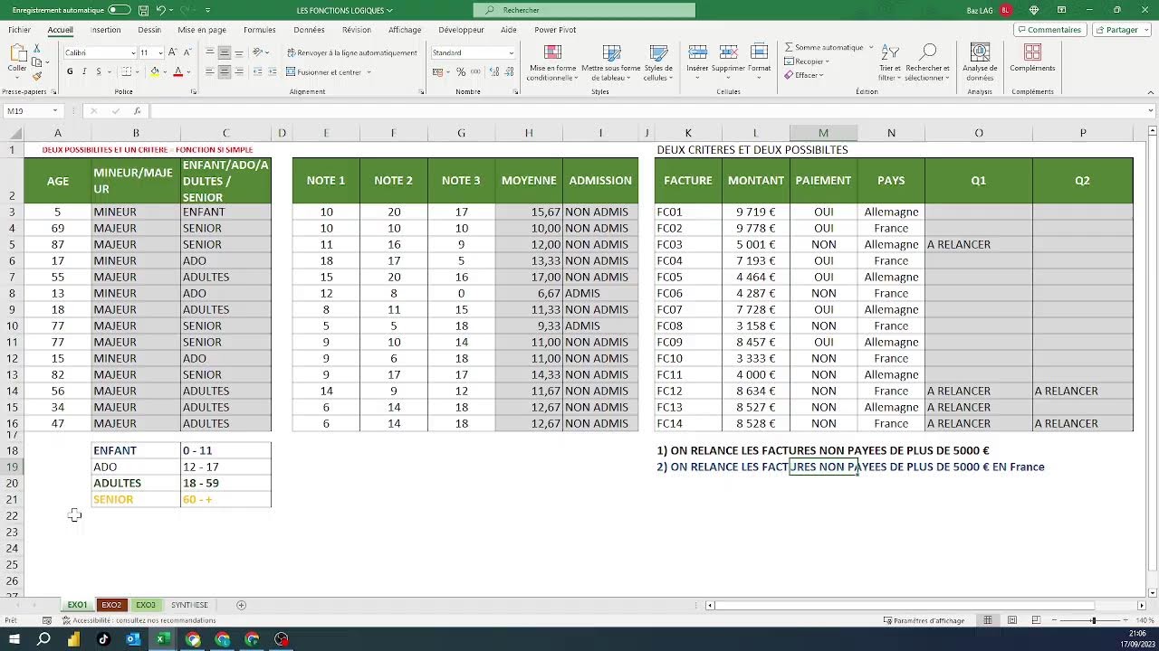 LES FONCTIONS LOGIQUES SUR EXCEL