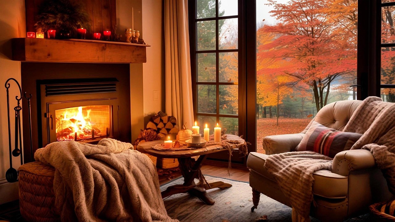 Cozy Cabin Ambience 🔥🌬️ Wind & Crackling Fire for Focus, Relaxation & Sleep (3 Hours)
