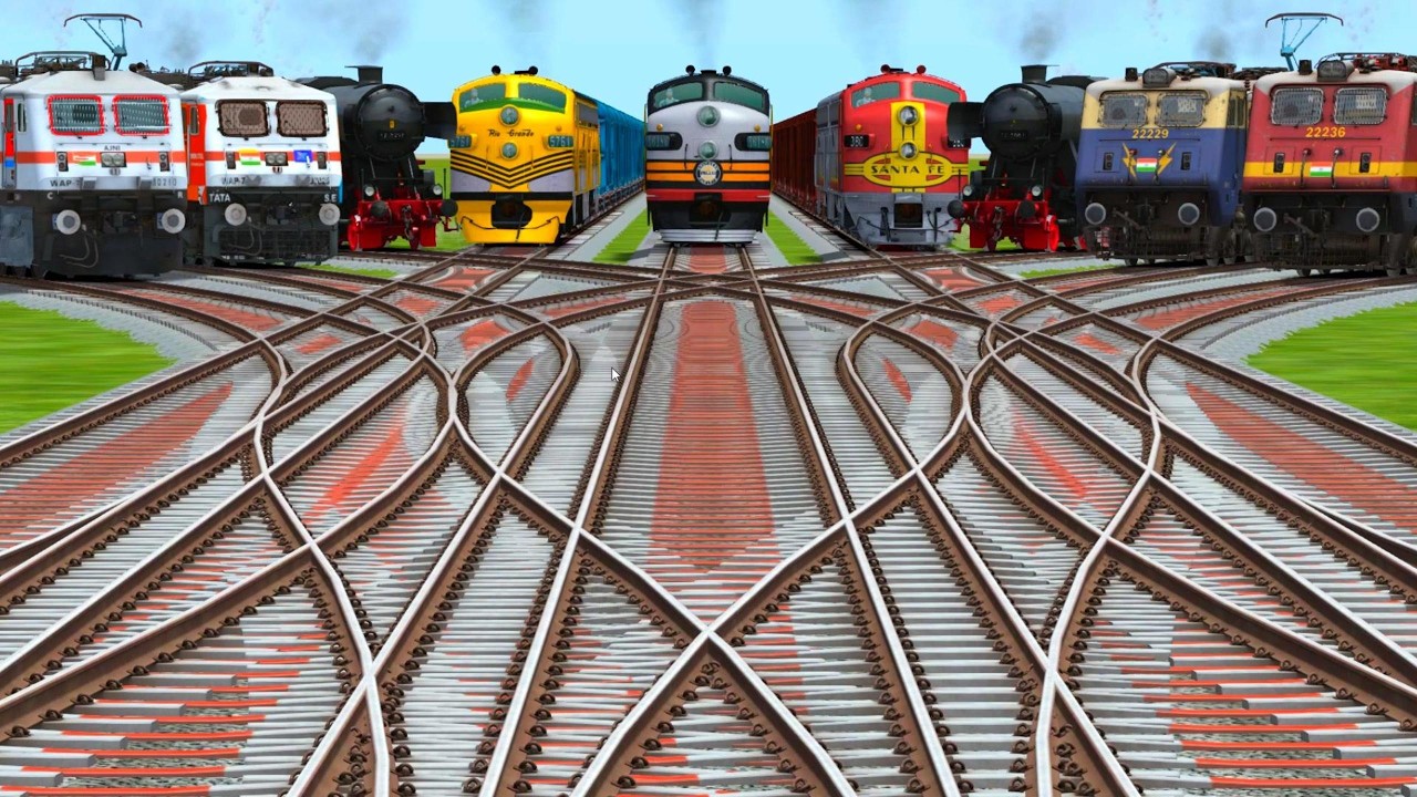 💤Nine Trains Crossing At Bumpy Higher Graphics Yard Tracks | train mods install | #train #trainvideo