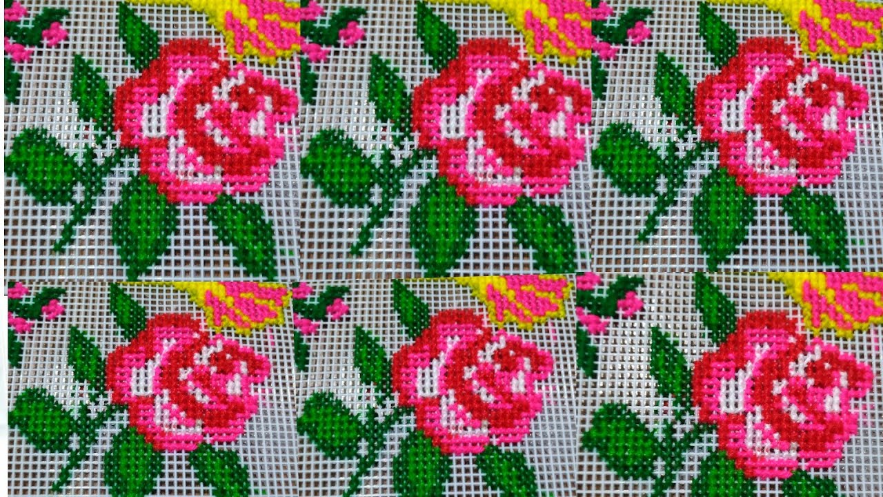Rose Flower design on Plastic Net Wool/wall sticker Cross stitch