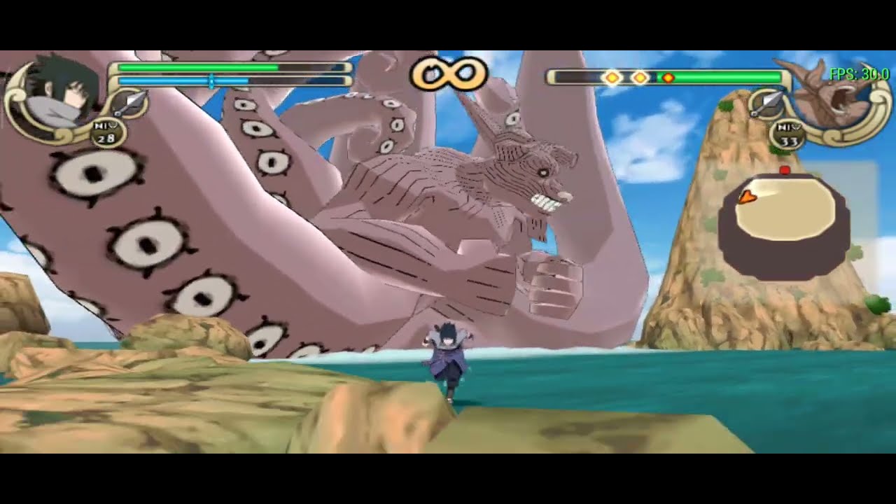 Sasuke vs el ocho cola (killer bee) parte final: Naruto Ultimate ninja impact 