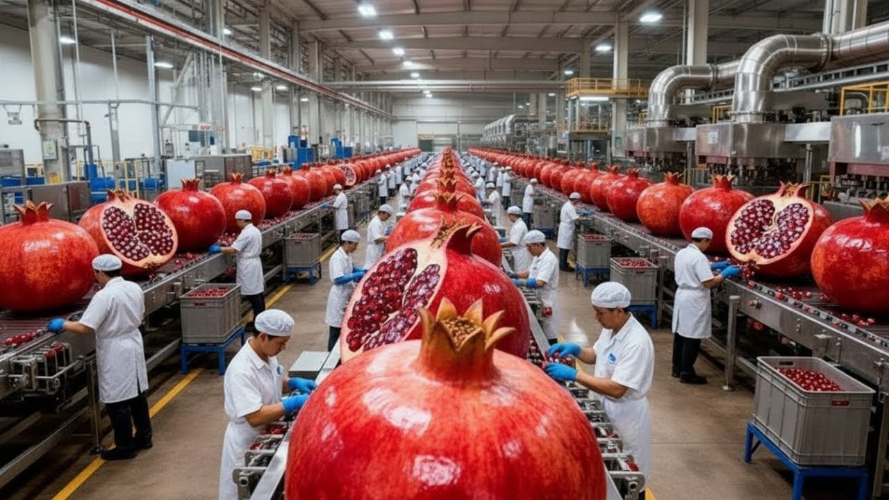 Inside A Factory From Fresh Pomegranates Processed Into Premium Juice Bottles