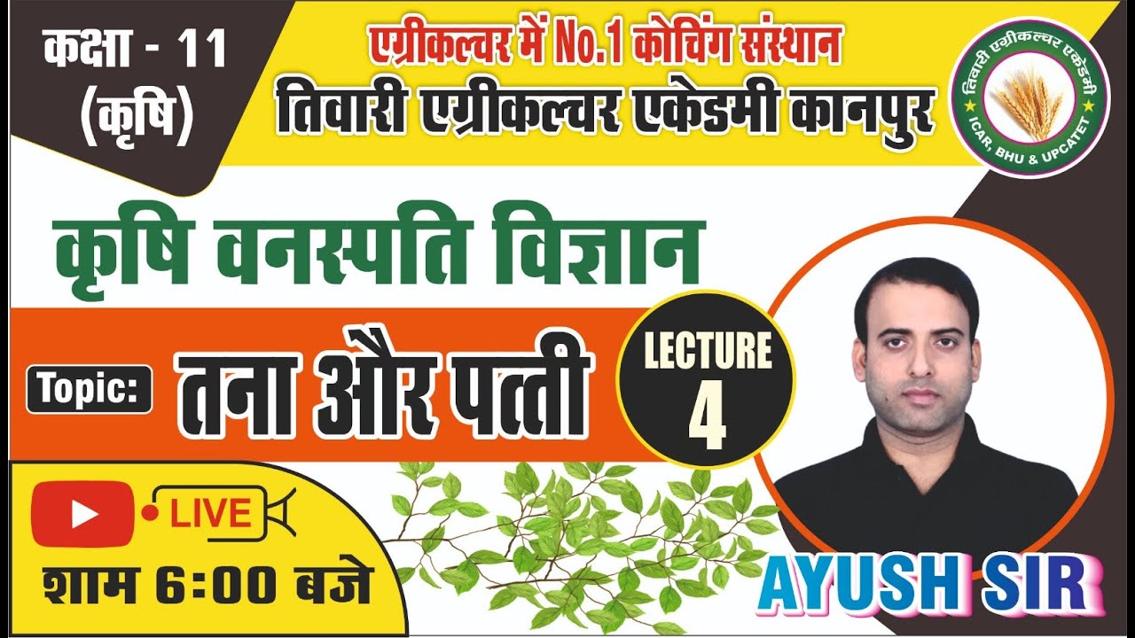 कृषि वनस्पति विज्ञान || कक्षा 11 कृषि || Lecture - 4 || तना और पत्ती //