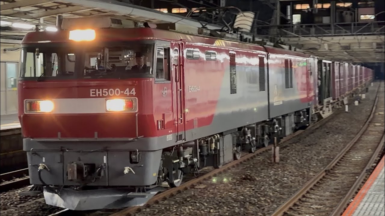 【4K高画質】【ジョイント音最高！】JR貨物EH500形44号機〔仙貨〕＋コキ19両が大宮駅10番線を通過するシーン（3071レ・仙貨A175・コンテナ輸送）2026.2.11