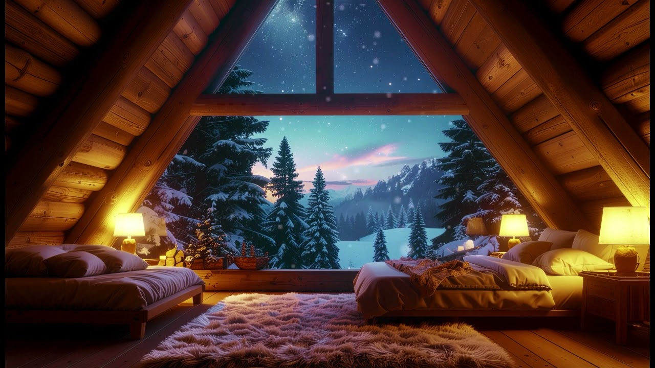 Quiet Lantern Cabin for Deep Relaxation – Moonlit Winter Silence & Warm Wooden Ambience