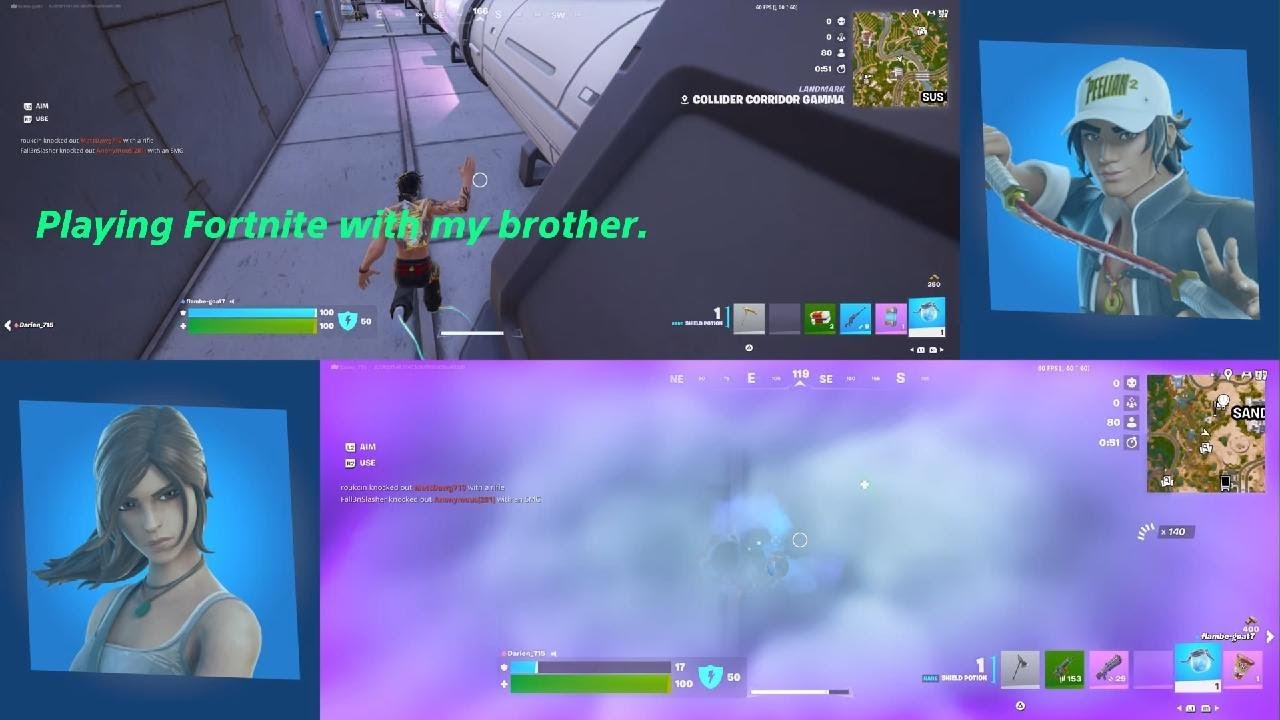 Playing fortnite with my brother (half screen im the top one )