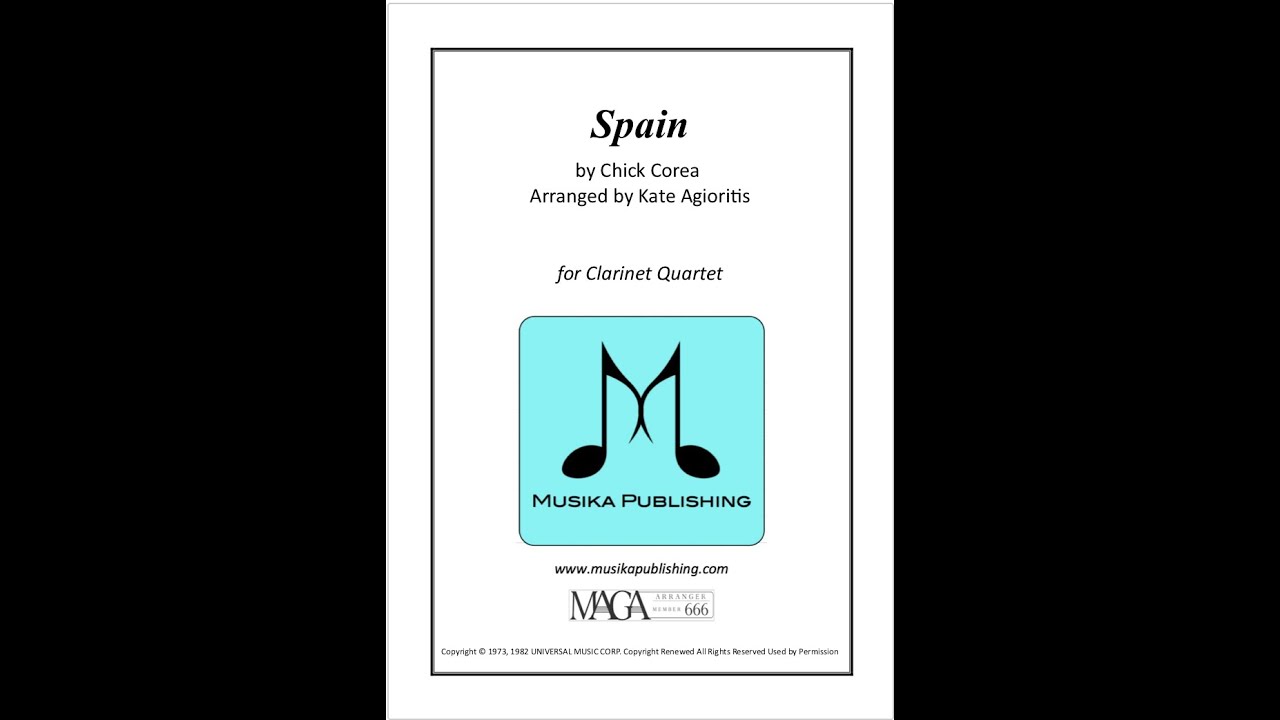 Spain - Chick Corea - for Clarinet Quartet - ♪ Sheet Music ♪