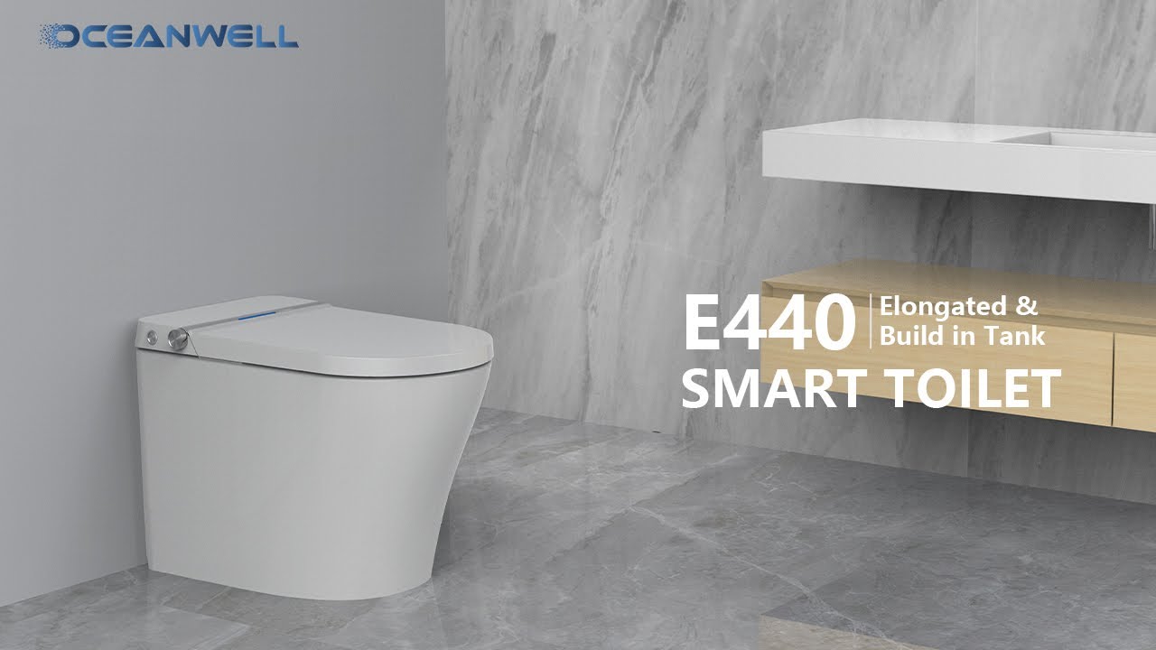 Oceanwell E440 Elegant Luxury Elongated Smart Bidet Toilet In White with Build in Tank