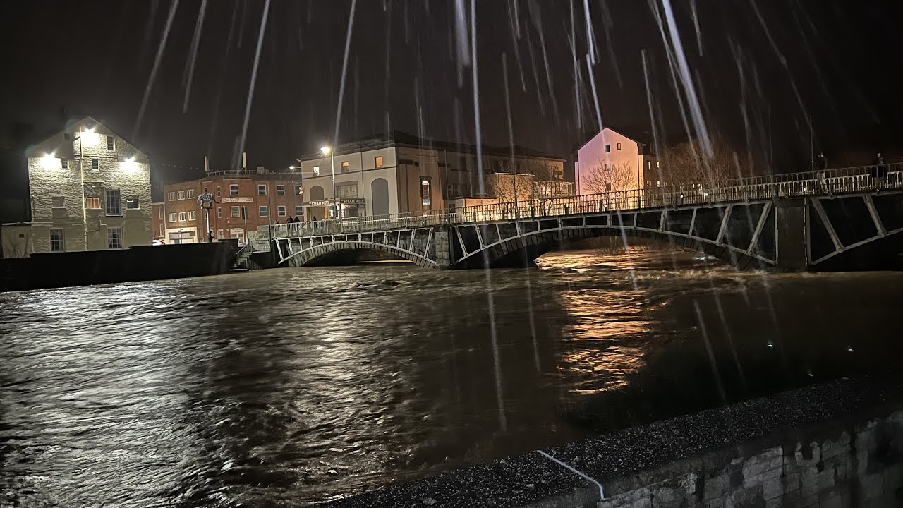 Storm Franklin, River Severn Newtown Powys.(4K)