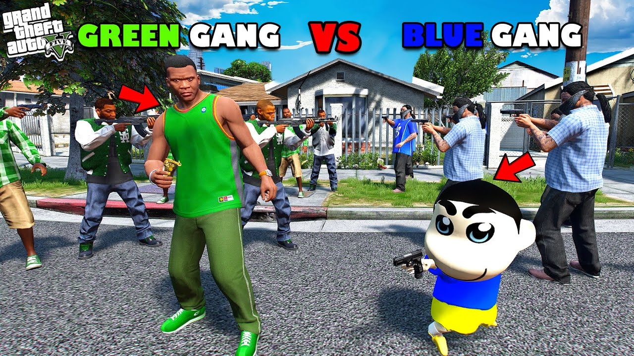 Franklin Starts His GREEN GANG to Battle With Shinchan BLUE GANG in GTA 5! Shinchan & Chop