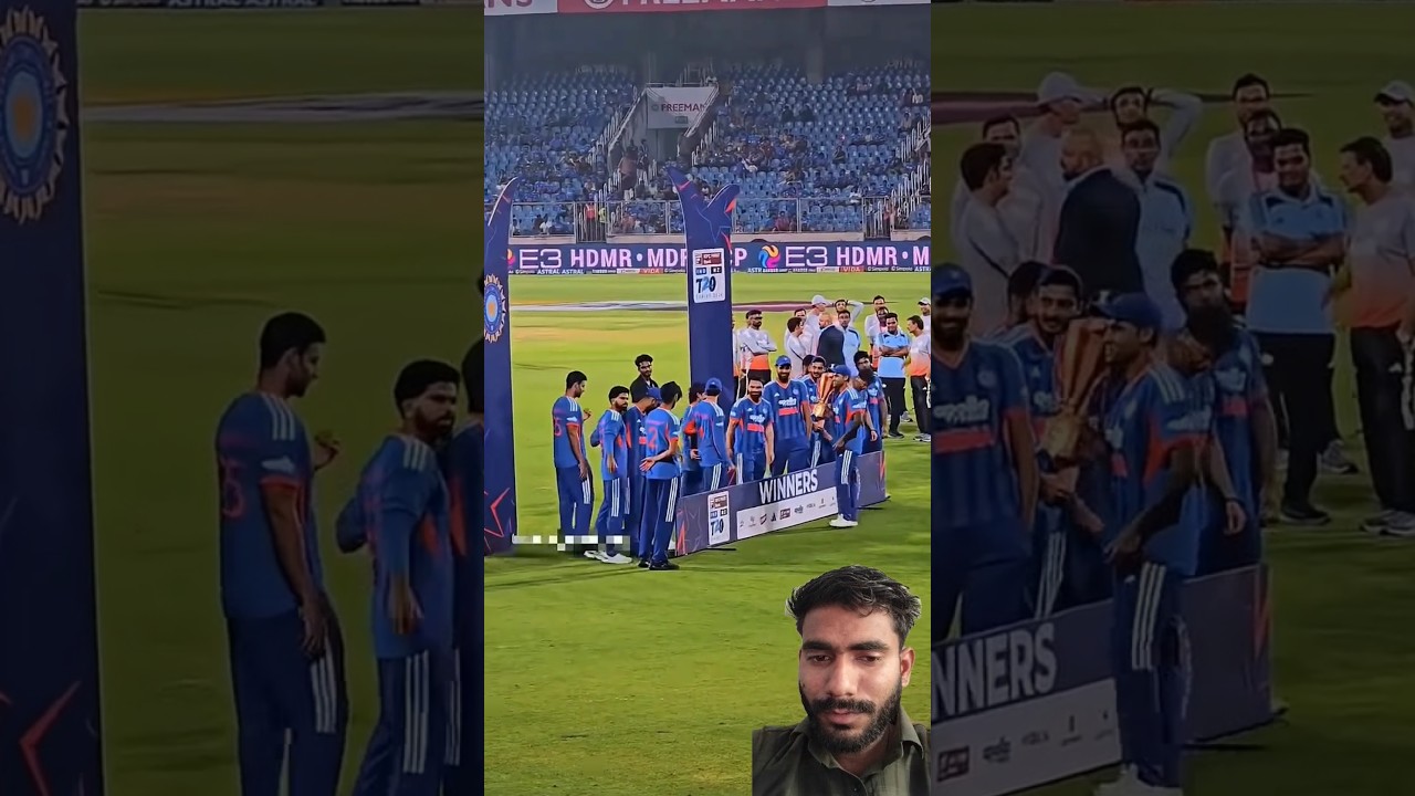 #cricket team' india win the series trophy 🏆vs nz land #indiansquad