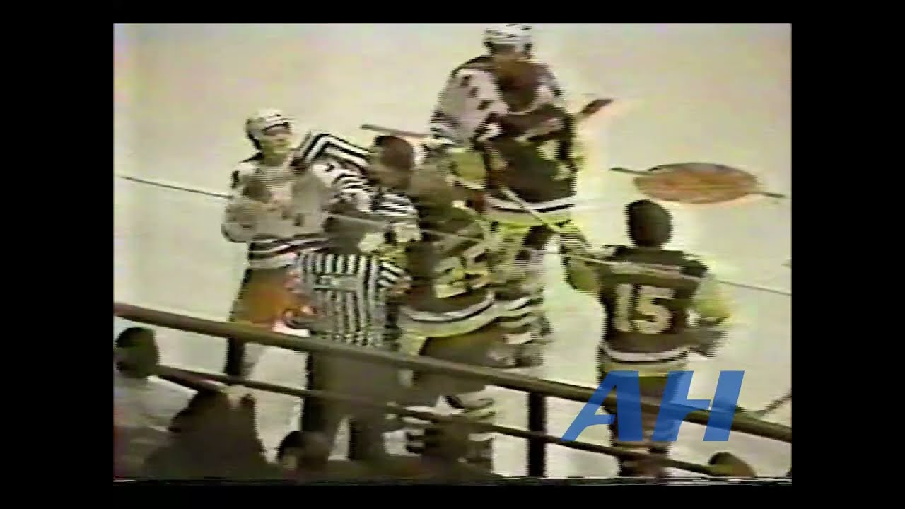 NHL Feb. 28, 1982 Andre Dore,NYR v Pat Boutette,PIT (buttends) New York Rangers Pittsburgh Penguins