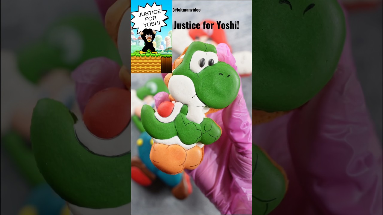 Justice for Yoshi! Cartoon credit @lokmanvideo #macarons #baking #supermario
