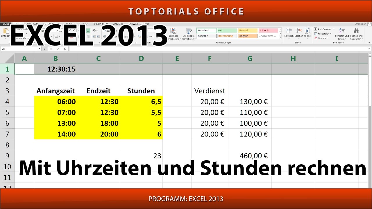 Mit Uhrzeiten und Stunden rechnen (Excel)