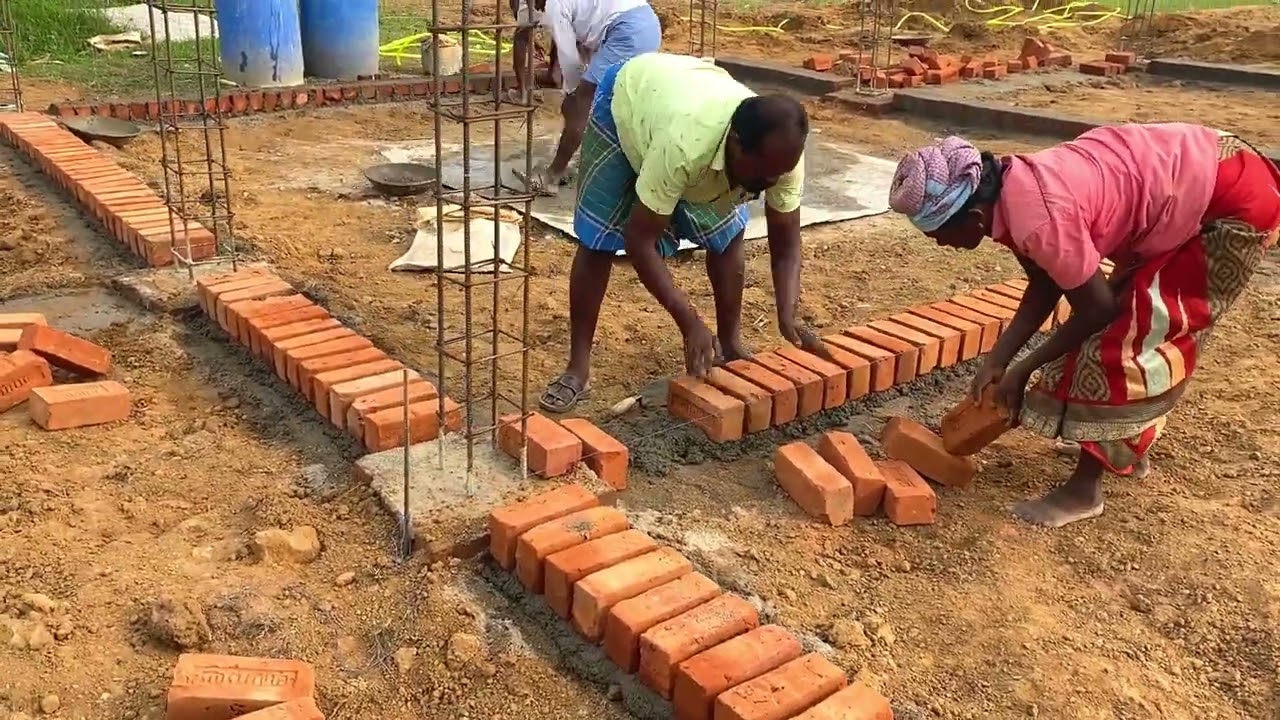 Construction Techniques of Basement_Building Plinth Beam Bricklaying Perfectly for House foundation