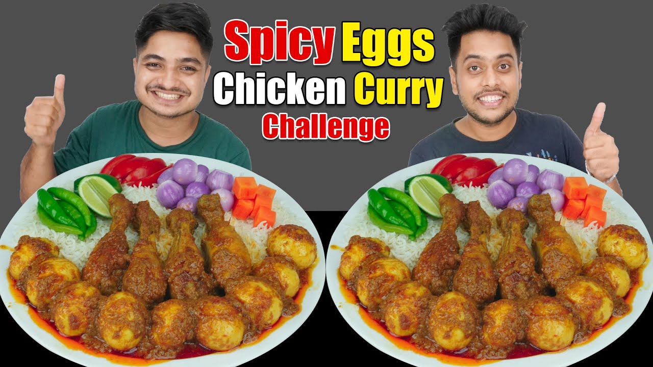 Spicy Egg & Chicken Curry Eating Challenge || Friends Food Challenge