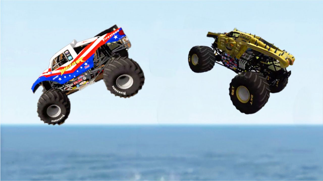 Monster Jam | Monster Trucks | Insane BeamNG Drive High Speed Crashes  Max D VS Bigfoot Truck