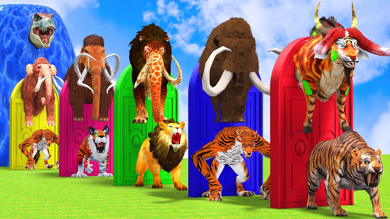 10 Mammoth Elephant Cow Tiger Wolf Bull Gorilla Dinosaur Choose The Right Door Squid Game Challenge