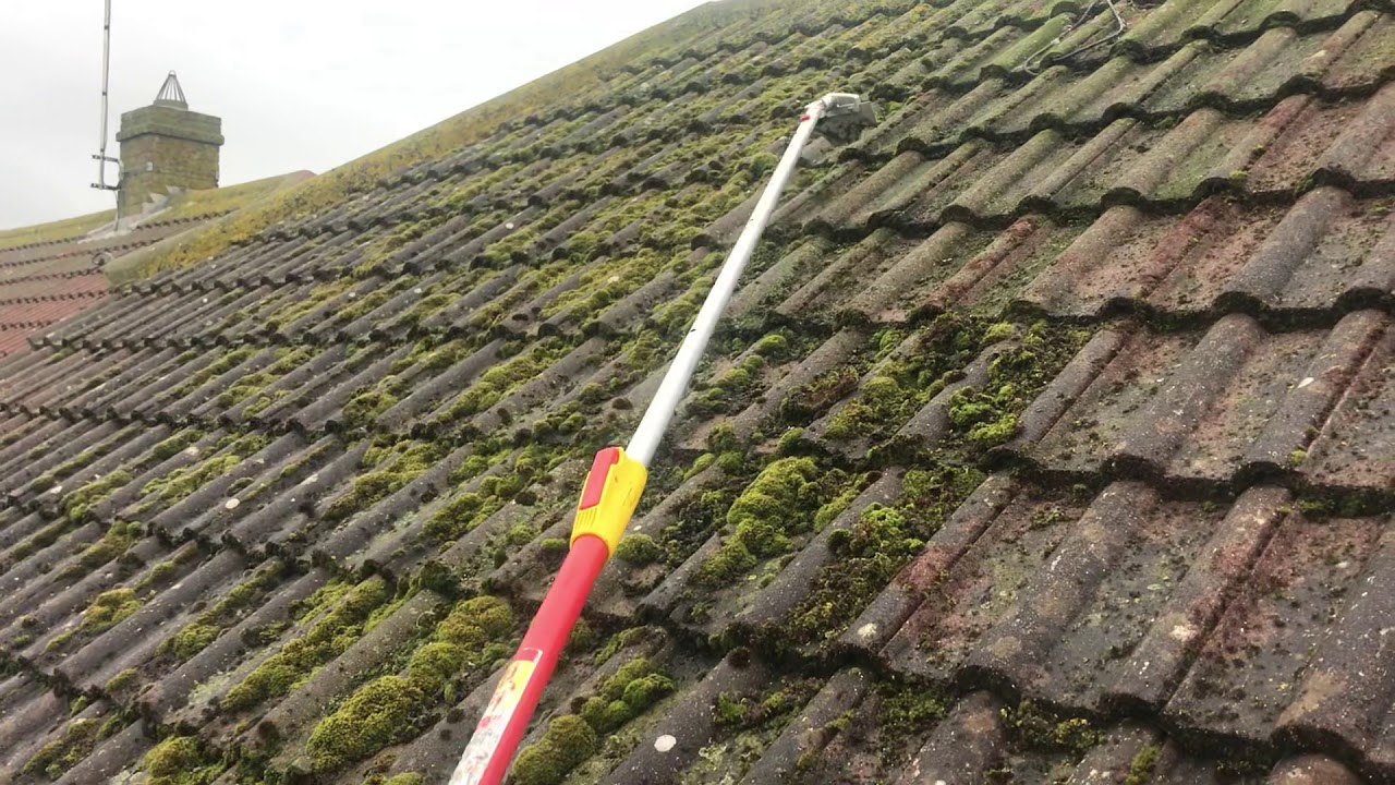 Scraping a roof full of moss