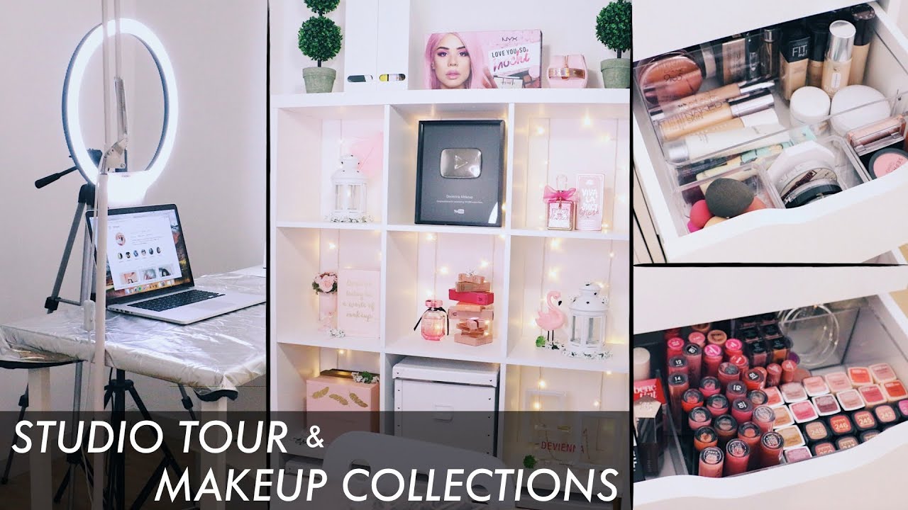 My STUDIO TOUR (Camera, Lighting, Set Up) & Makeup Collections 2018 | Indo