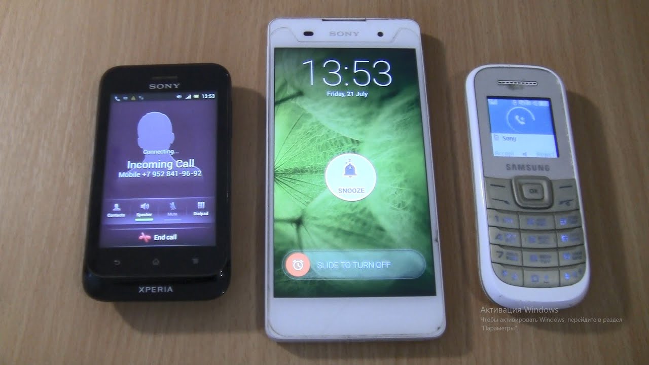 Incoming call & Outgoing call & alarms  at the Same Time Sony Xperia E5 + Sony Tipo+Samsung 1200M