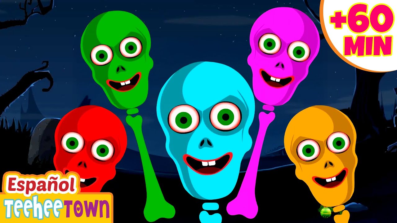 [4K] Familia de dedos de Esqueletos Coloridos 🌈 💀| Canciones de Halloween | Pueblo Teehee