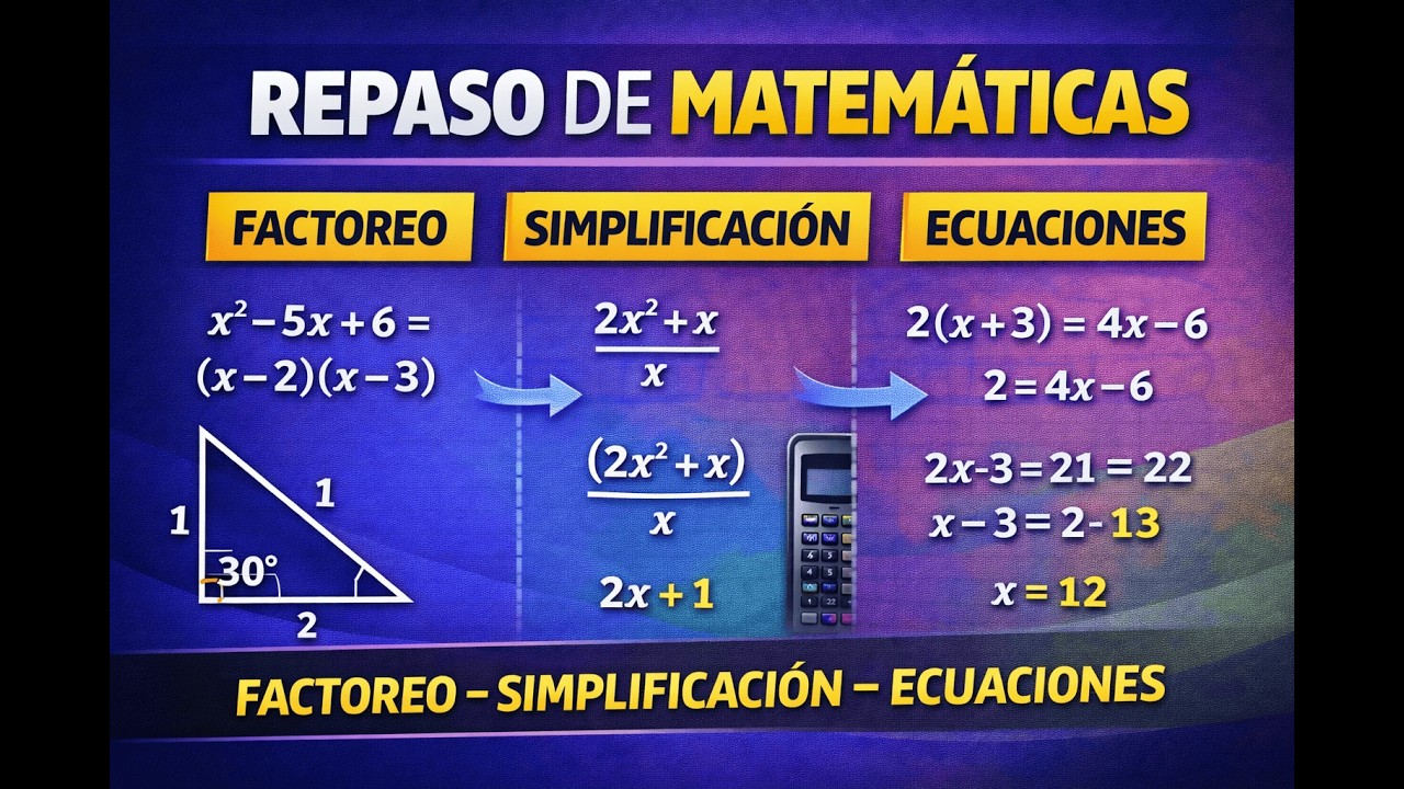 📘 Repaso General de Matemáticas | Factoreo, Simplificación y Ecuaciones