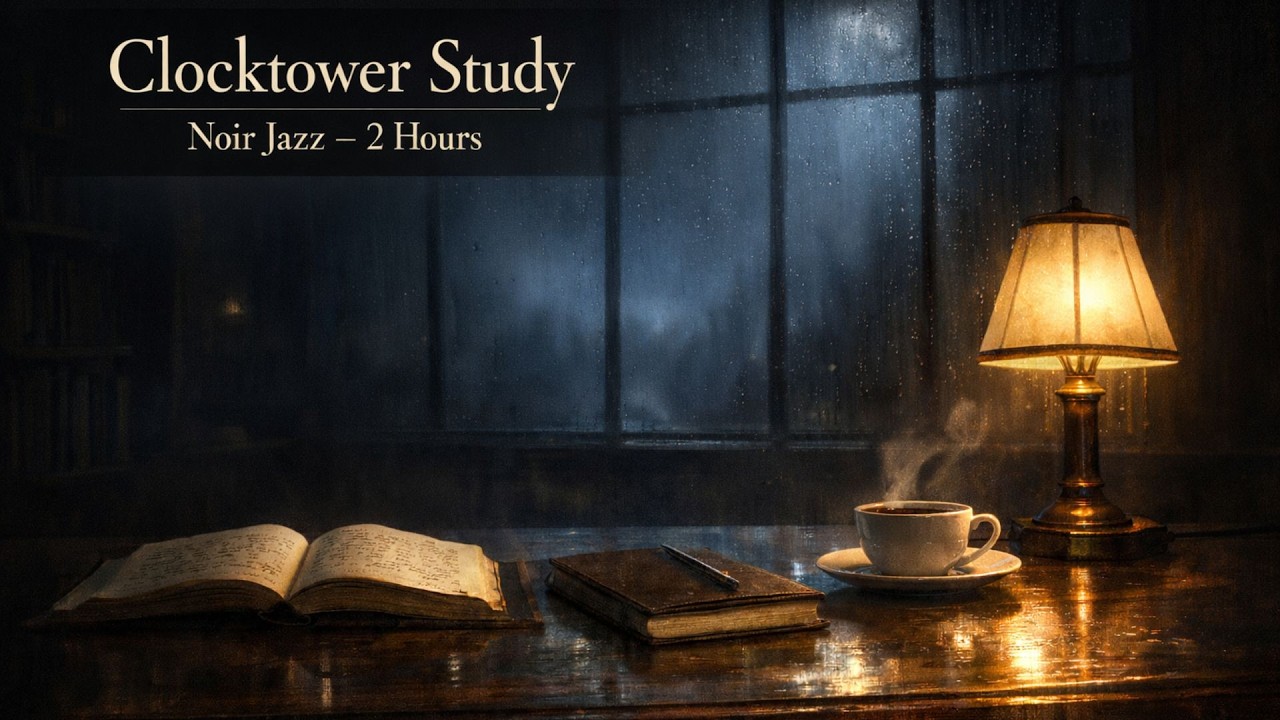 Clocktower Study — 2 Hours Noir Jazz & Rain | Twilight Quarters