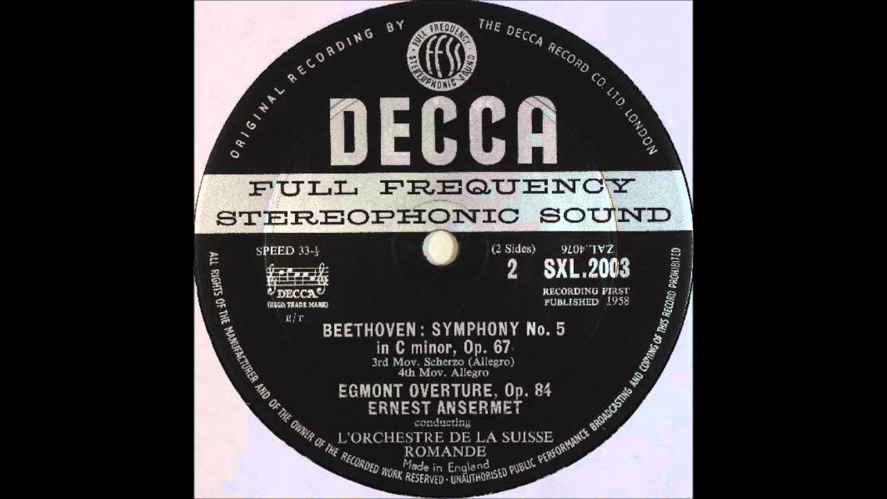 Beethoven, Symphony No 5  3,4mov,  Egmont Overture, Ansermet