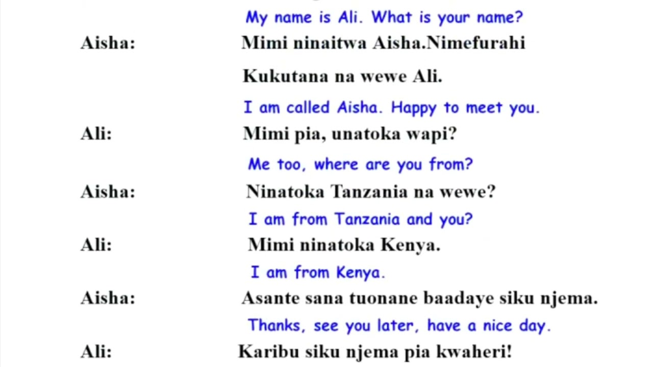 How to introduce yourself in Swahili -Swahili dialogue