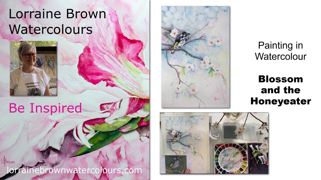 Painting in Watercolour - Blossom and the Honeyeater