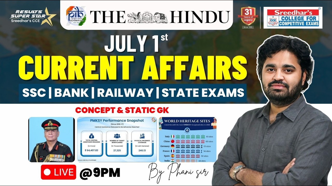 🔴Live | Daily Current Affairs in Telugu | 1st July | Latest & Important News | PHANI SIR
