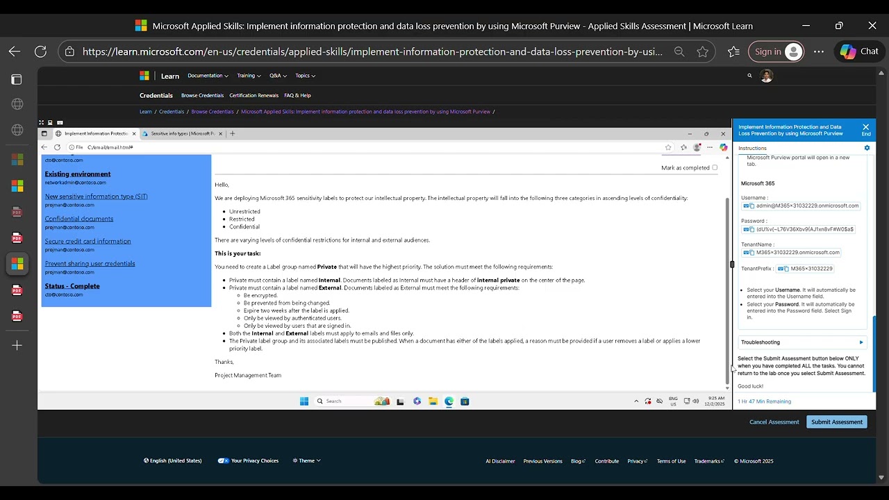 Microsoft Applied Skills  Implement information protection and data loss prevention by using Microso
