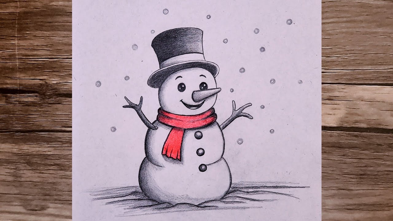 How to draw a snowman easily/Step by step tutorial with winter drawing