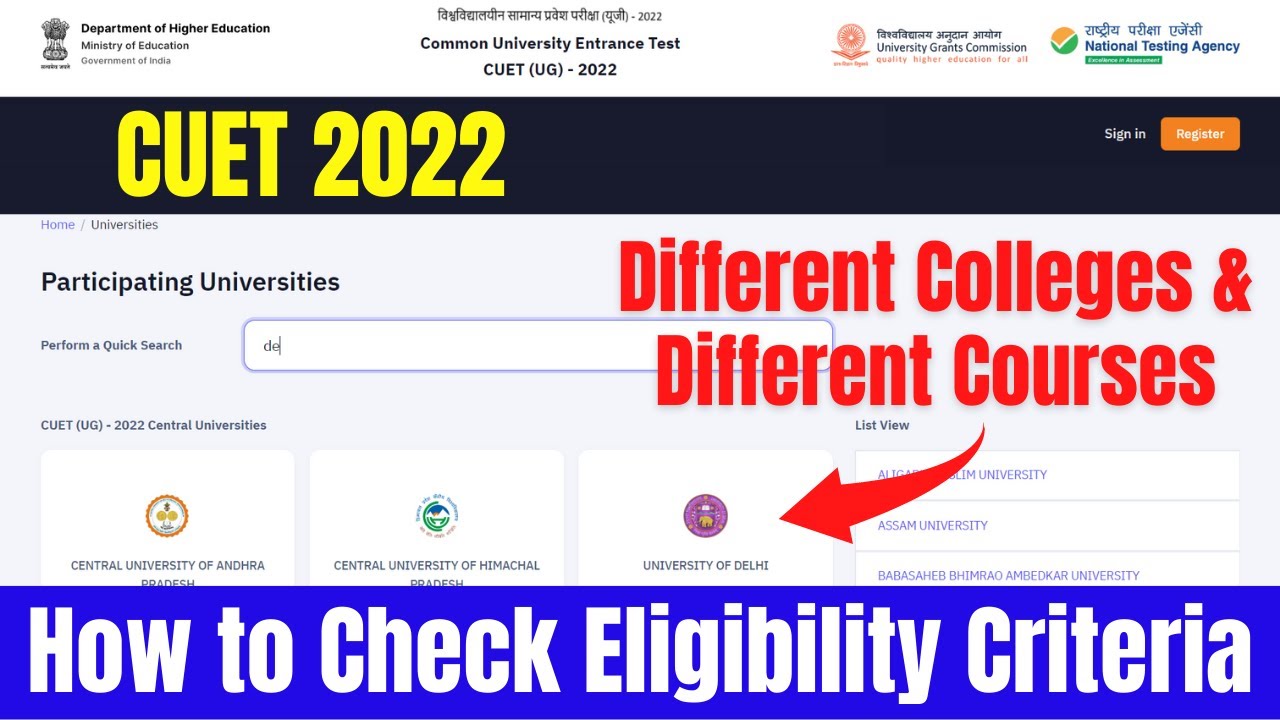 CUET 2022 | How to Check Eligibility Criteria of Different Colleges & Courses | by VidyaSagar.