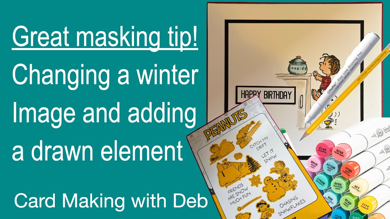 Stretching your stash, winter image changed for any season using masking tip and drawn additions