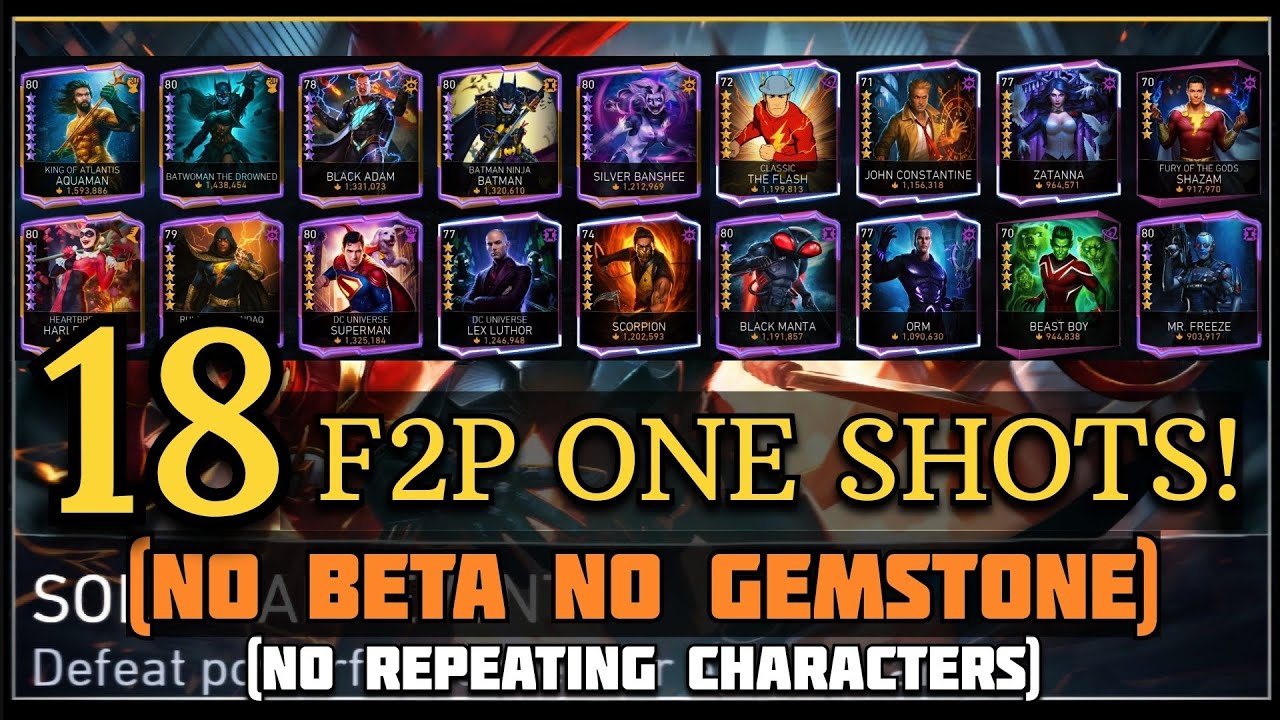 18 Free 2 Play ONE SHOTS!🔥 NO Repeating Characters H7 Solo Raid in Injustice 2 Mobile 6.6 Gameplay