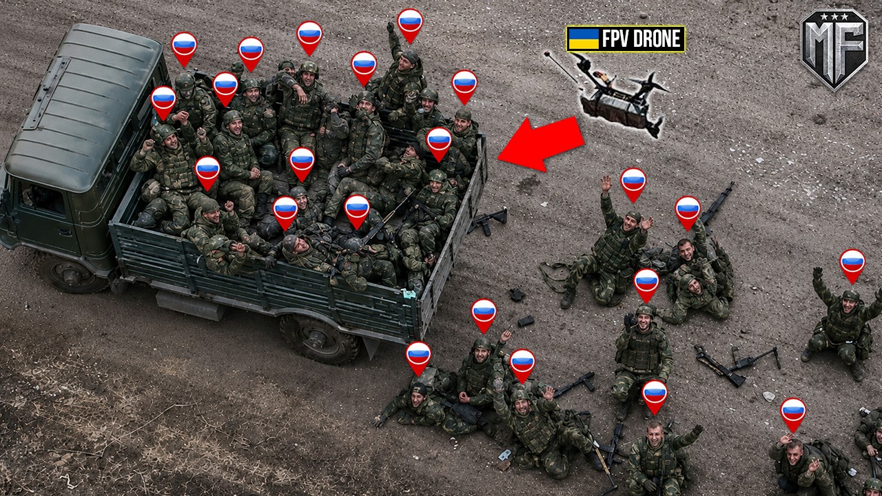 Large Russian Troops Encounter Ukrainian FPV Drones During an Assault - Then This Happened...