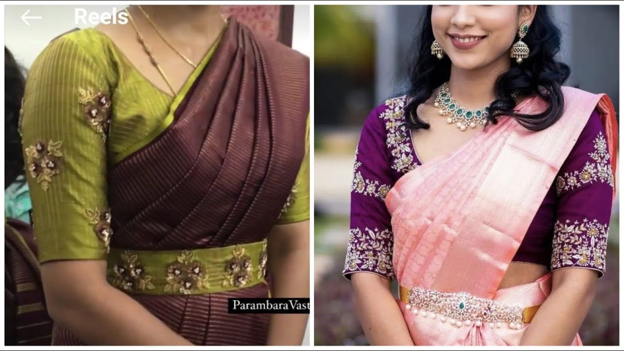 25 Top Borderless Silk Saree Blouse Designs 2023 || No Boarder Silk Sarees With Contrast Blouses