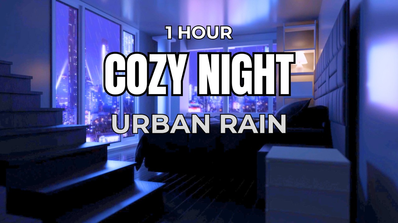 Urban Rain at Night • Cozy Bedroom City View • 1 Hour for Sleep