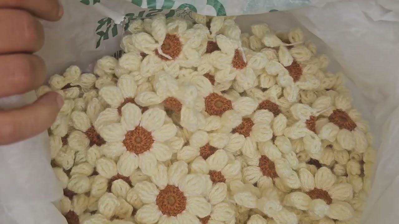 Kabarık yaprakli papatya motifi 3boyutlu papatya popcorn yaprakli cicek yapimi, motif birlestirme
