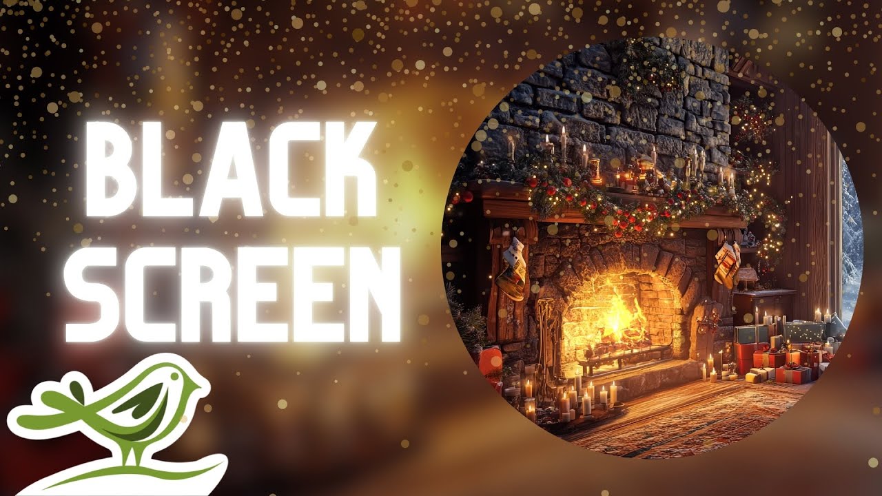 [NO ADS] Cozy Christmas Sleep Music 🎄 Soft Piano & Crackling Fireplace Sounds (Black Screen)