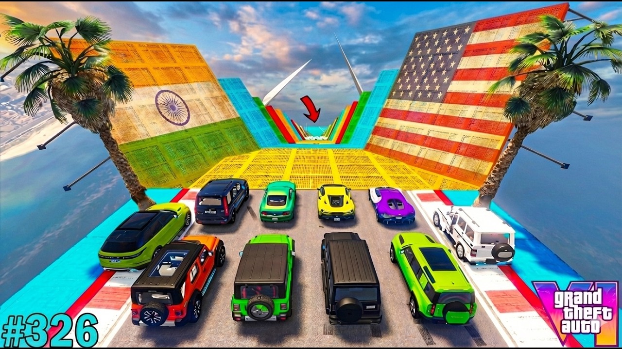 Franklin`s 10 Cars VS Extreme Adventurous CRASH 😱| Gta5 Mega Ramp Challenge