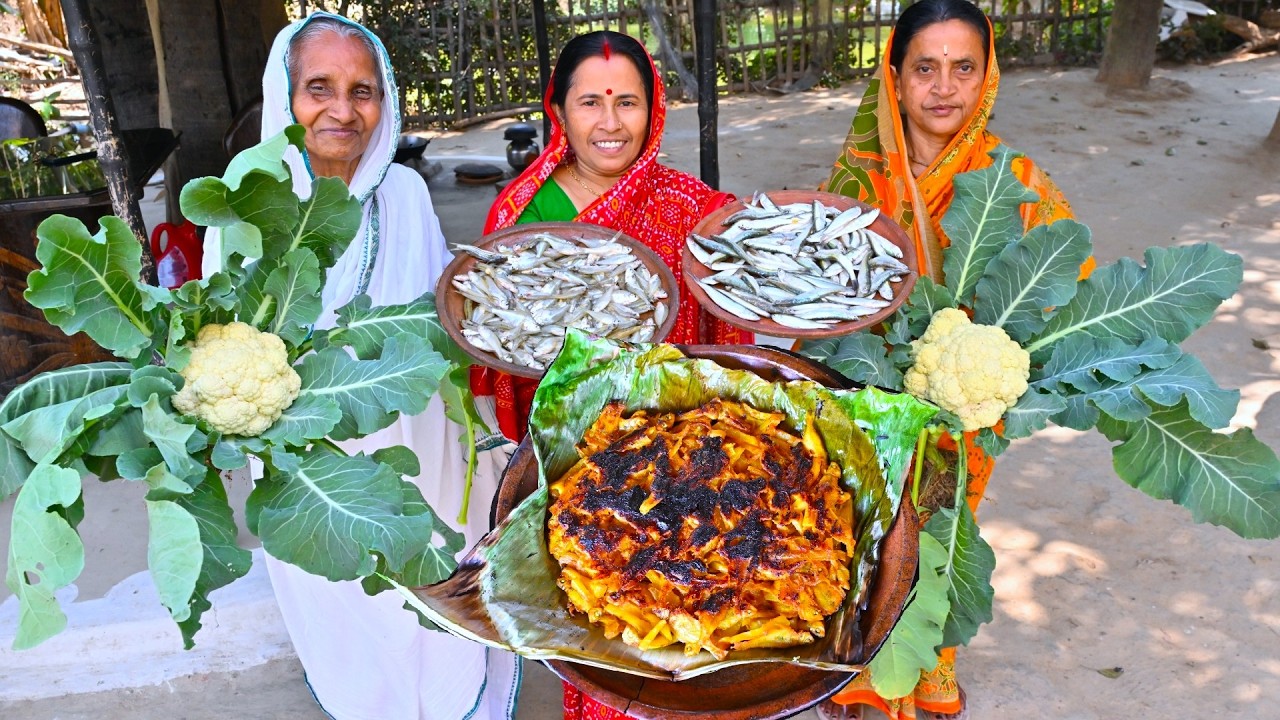 বাগানের তাজা ফুলকপি দিয়ে জিরেবাটা মাছের ঝোল সঙ্গে চাঁদা মাছের পাতুরি রান্না | Fulkopi macher jhol