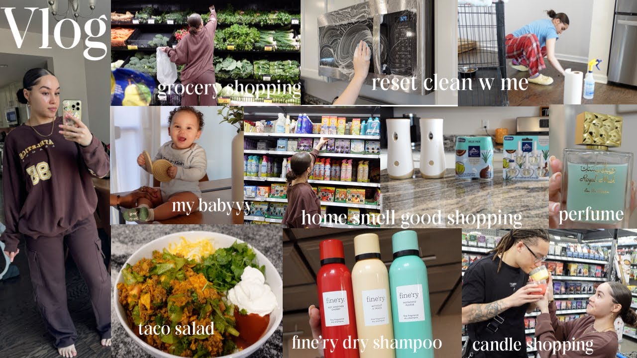 vlog- reset cleaning +grocery shopping +fine'ry dry shampoo +home smell goods +taco salad +etc.