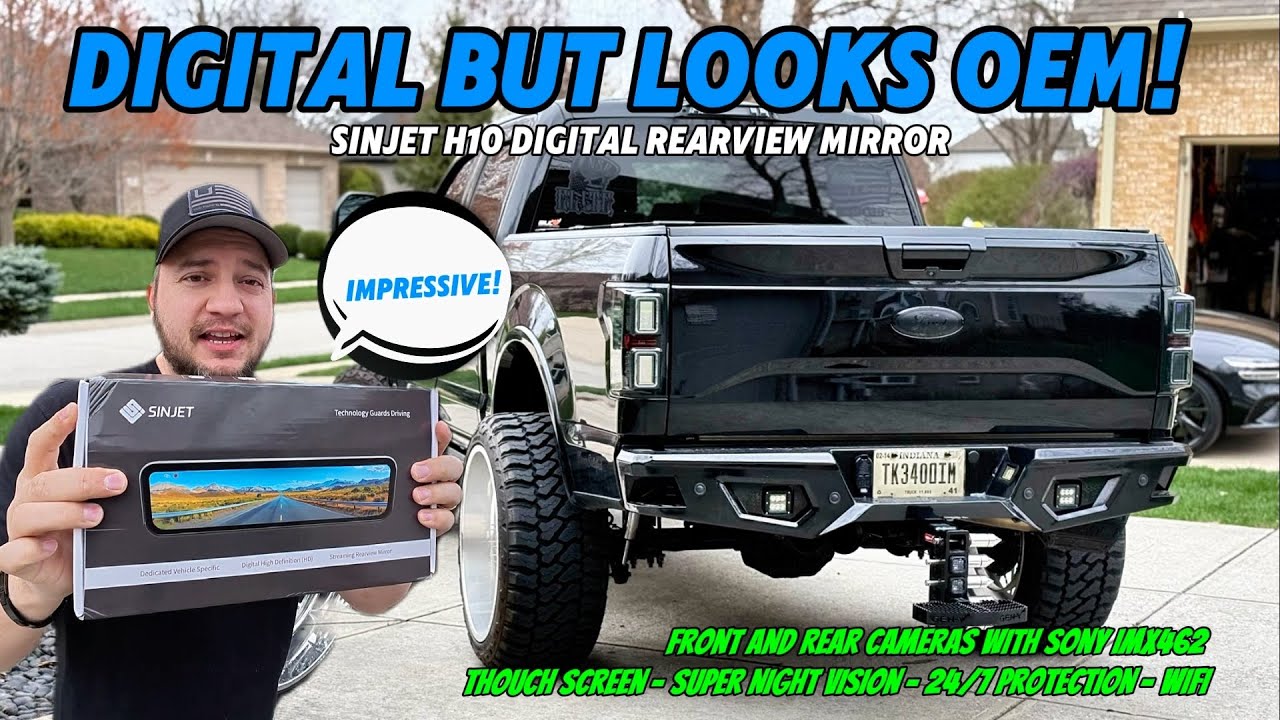 SINJET H10 Rear View Mirror Dash Cam WiFi 24/7 recording - open box, review & install on F150