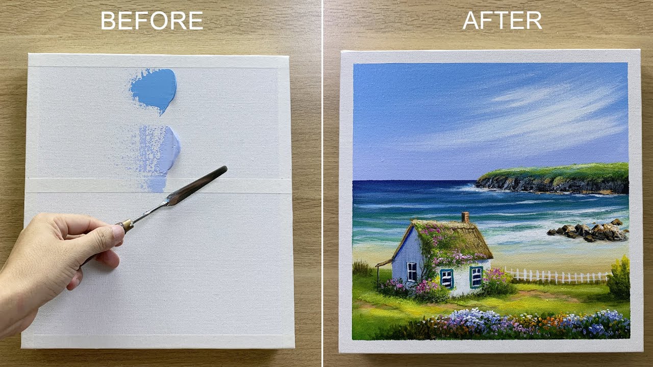 Paint a little house by the sea with Acrylic