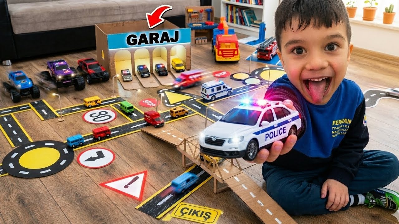🔴 EMİR BUĞRA GARAJDAN İTFAİYE POLİS ARABALARINI &Ccedil;IKARDI! 🚗 KARTON OTOYOLDA OTOPARK OYUNU
